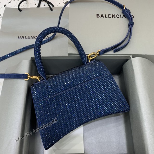 Balenciaga巴黎世家專櫃爆款磨砂藍全鑽小號沙漏包手提肩背包 fyj1807